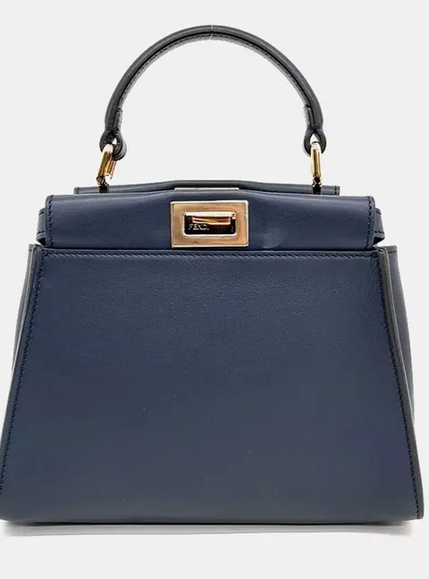 Fendi Peekaboo Mini Blue Leather Satchel Bag