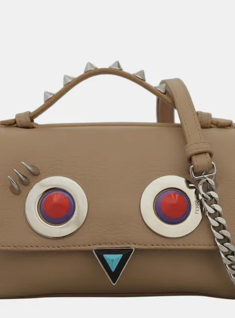 Fendi Hypnoteyes Double Micro Baguette Tan Leather Crossbody Bag