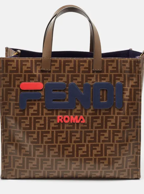 Fendi Large Brown Coated Canvas and Leather Shopper Tote