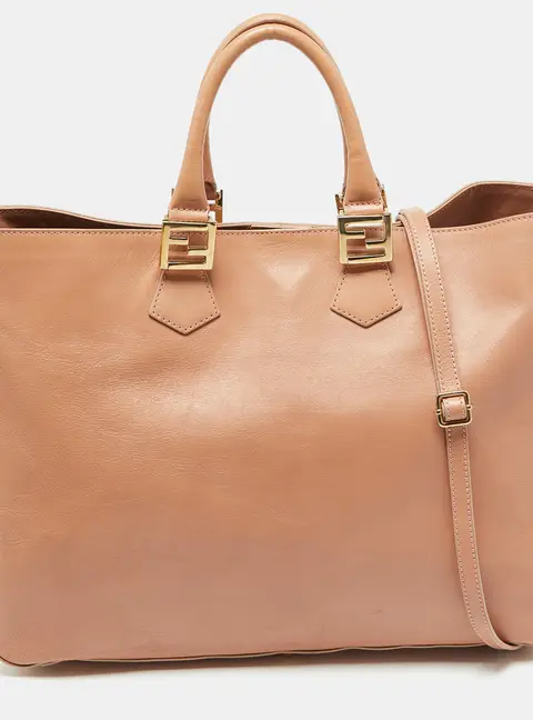 Fendi Twins Orange Leather Shopper Tote
