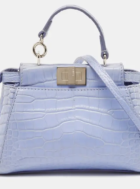 Fendi Light Blue Crocodile Micro Peekaboo Top Handle Bag