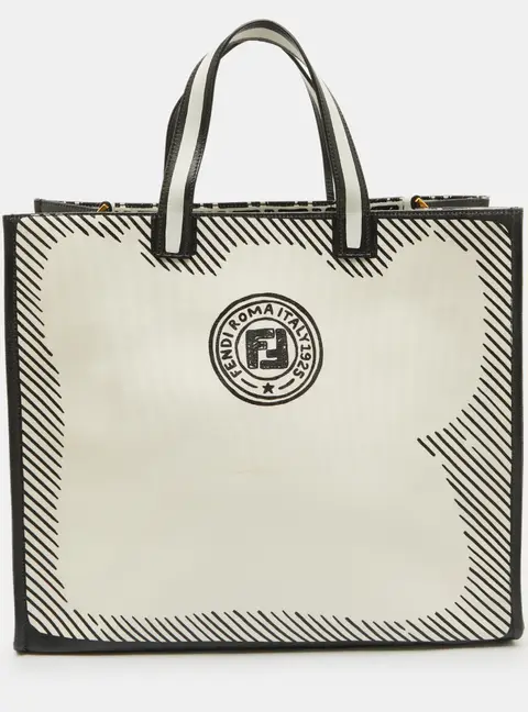 Fendi x Joshua Vides White/Black Coated Canvas Stamp Patch Shopping Tote