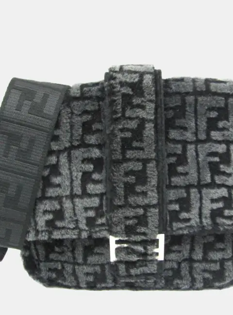 Fendi Black Mouton/Leather Baguette Messenger Bag