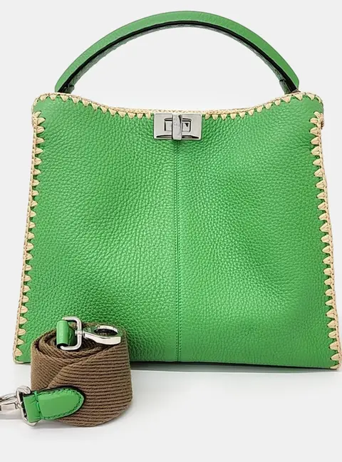 Fendi Green Leather Selleria Tote And Shoulder Bag