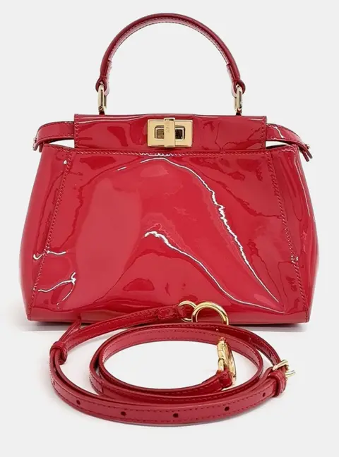 Fendi Red Patent Leather Peekaboo Mini Satchel Bag