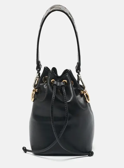 Fendi Black Leather Mini Mon Tresor Drawstring Bucket Bag
