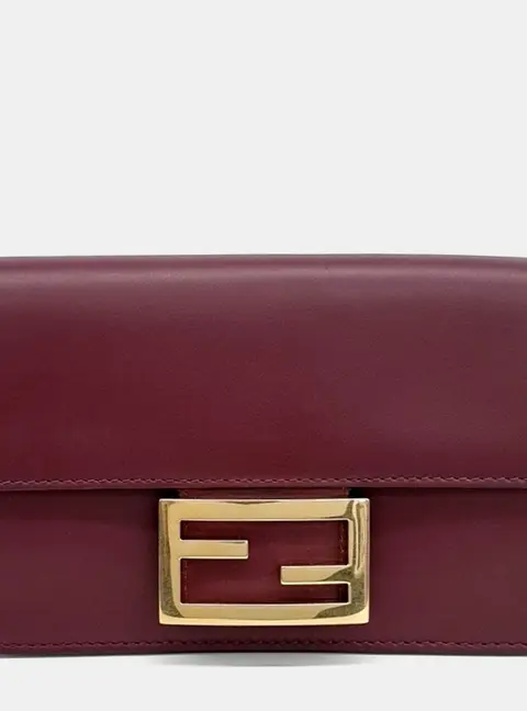 Fendi Burgundy Leather Flat Baguette Bag