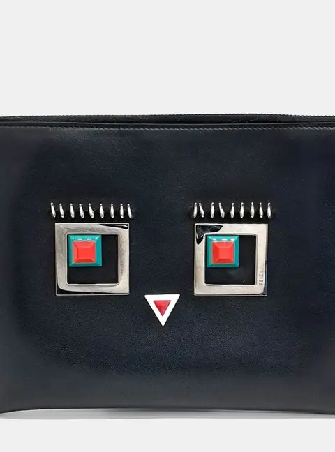 Fendi Monster Clutch Black Leather Clutch Bag
