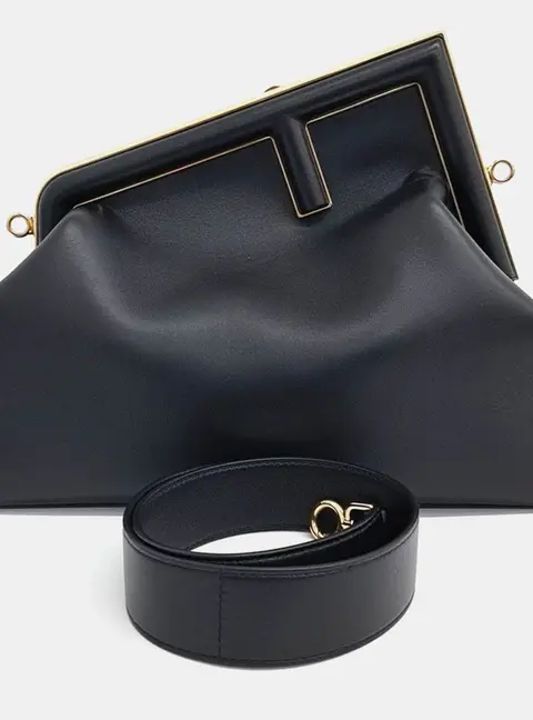 Fendi First Medium Black Leather Top Handle Bag