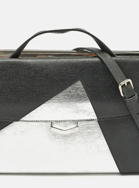 Fendi Black/Silver Leather Small Demi Jour Top Handle Bag
