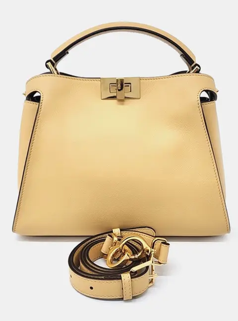 Fendi Peekaboo Essentially Mini Yellow Leather Top Handle Bag