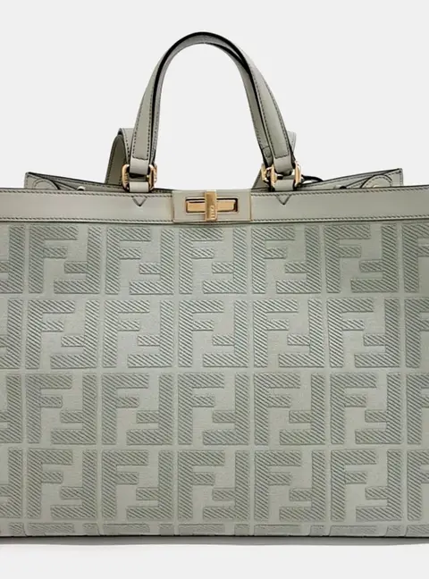 Fendi Peekaboo X-Lite Medium Green Embossed Fabric Satchel Bag