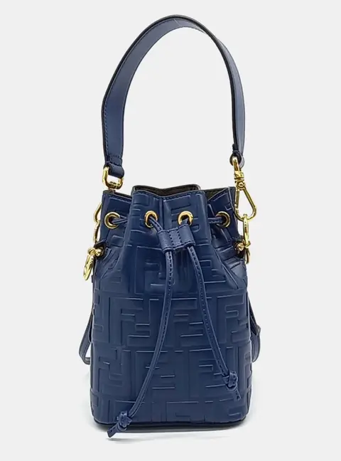 Fendi Blue Leather Montresor Bucket Bag Mini