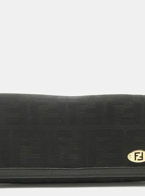 Fendi Black Zucca Fabric and Leather Logo Trifold Continental Wallet