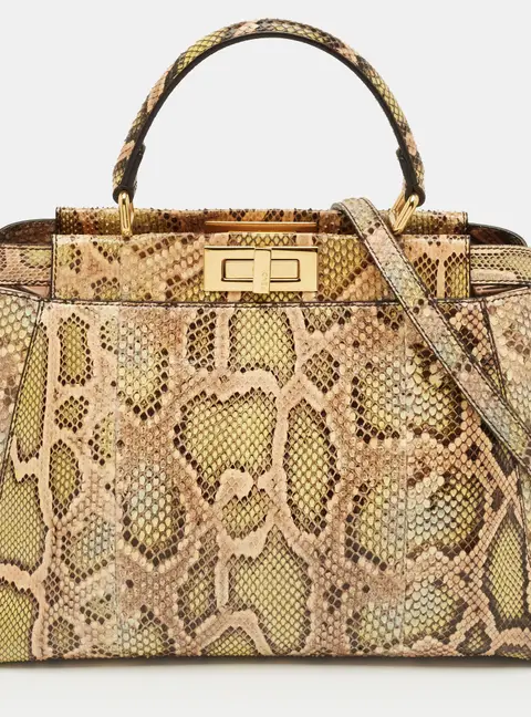 Fendi Green/Beige Python Medium Peekaboo Top Handle Bag