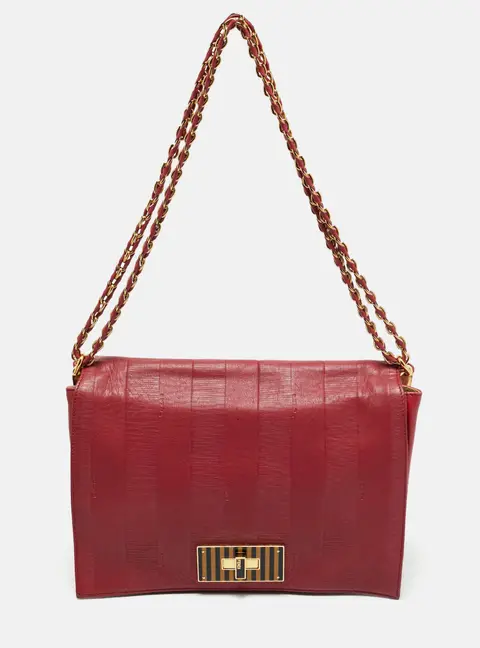 Fendi Red Pequin Embossed Leather Large Claudia Shoulder Bag