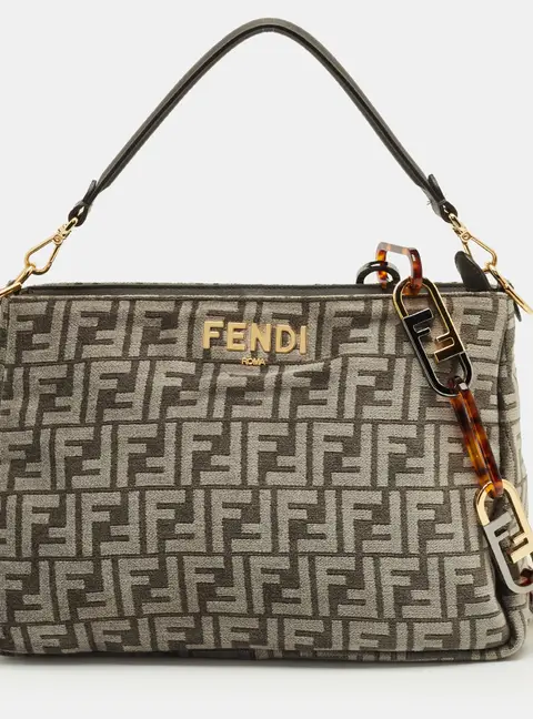 Fendi O'Lock Grey Fabric and Plexiglass Top Handle Bags