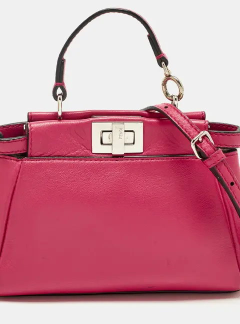 Fendi Peekaboo Micro Fuchsia Leather Crossbody Bag