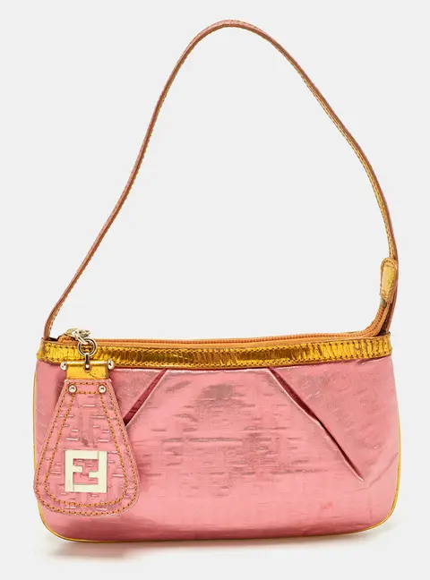 Fendi Pink/Gold Zucchino Lurex Fabric Accessory Pochette