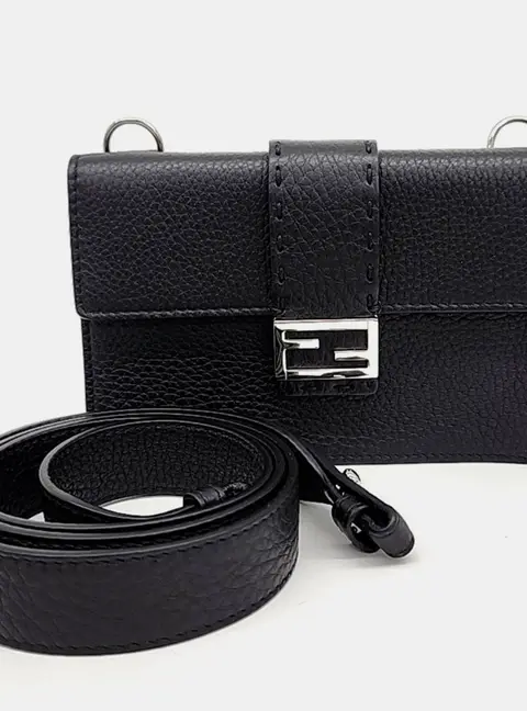 Fendi Black Leather Baguette Pouch
