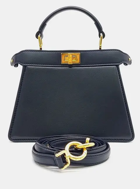 Fendi Peekaboo I See U Petite Black Leather Top Handle Bag