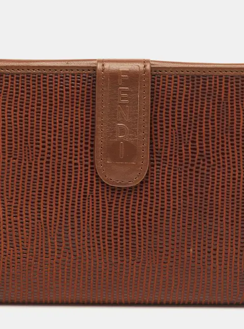 Fendi Vintage Brown Lizard Effect Leather Compact Wallet