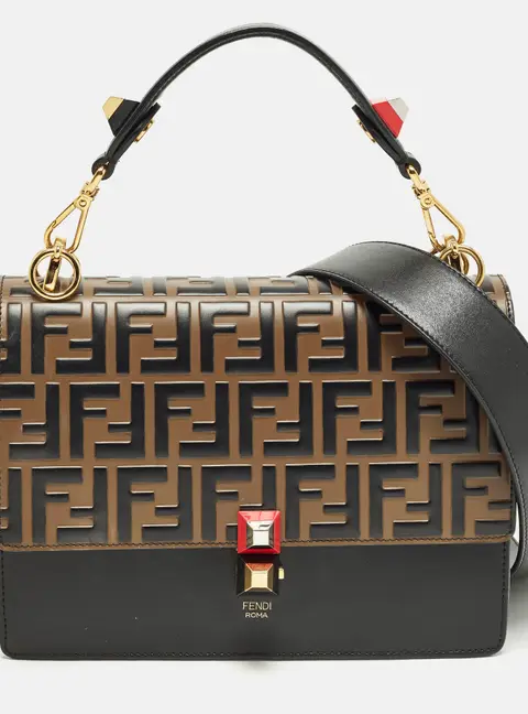 Fendi Kan I Medium Black/Brown Zucca Leather Top Handle Bag