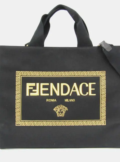 Fendi x Versace Fendace Gold Black Canvas Tote Bag
