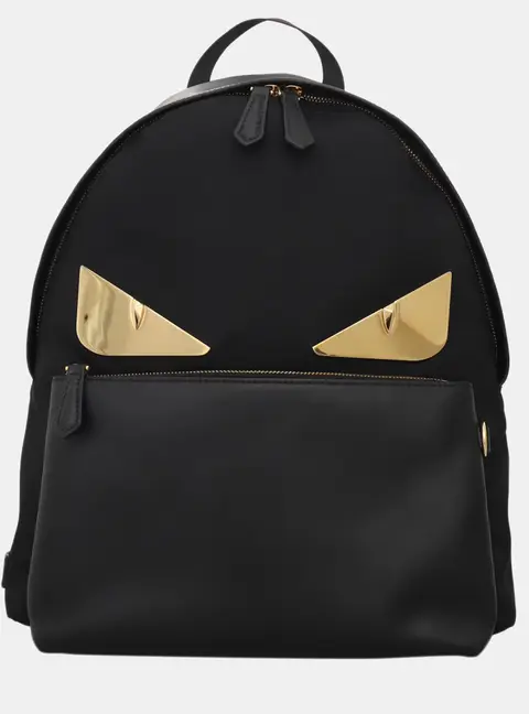 Fendi Bag Bugs Black Leather Nylon Backpack Bag
