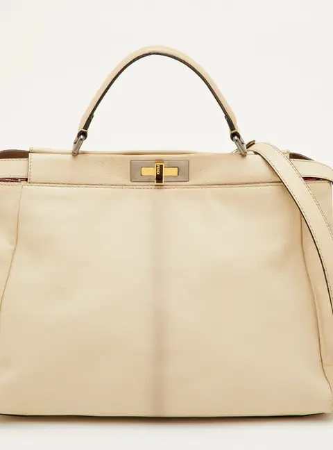 Fendi Peekaboo Large Cream Leather Top Handle Bag