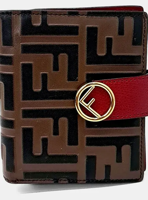 Fendi FF Monogram Motif Bifold Brown Coated Canvas Leather Wallet Bag