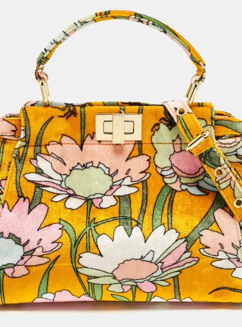 Fendi Peekaboo Mini Multicolor Floral Velvet Top Handle Bag