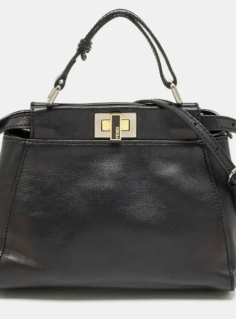 Fendi Peekaboo Mini Black Leather Top Handle Bag