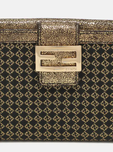 Fendi Baguette Gold Canvas and Leather Bifold Wallet