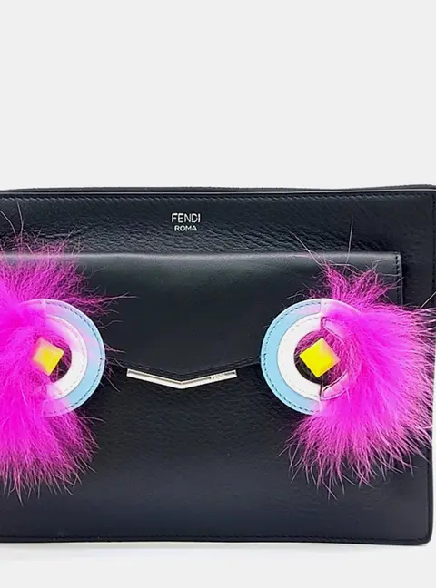 Fendi Black Leather Monster Crossbody Bag