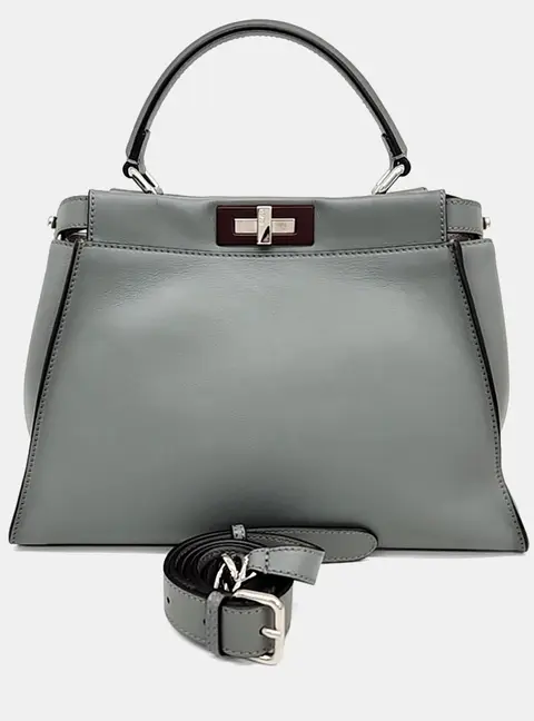 Fendi Peekaboo Regular Grey Leather Top Handle Bag
