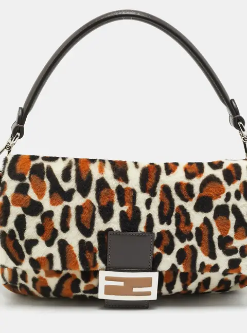 Fendi Re-Edition Baguette Multicolor Leopard Print Sheep Fur Bag