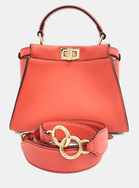 Fendi Peekaboo Mini Orange Leather Top Handle Bag