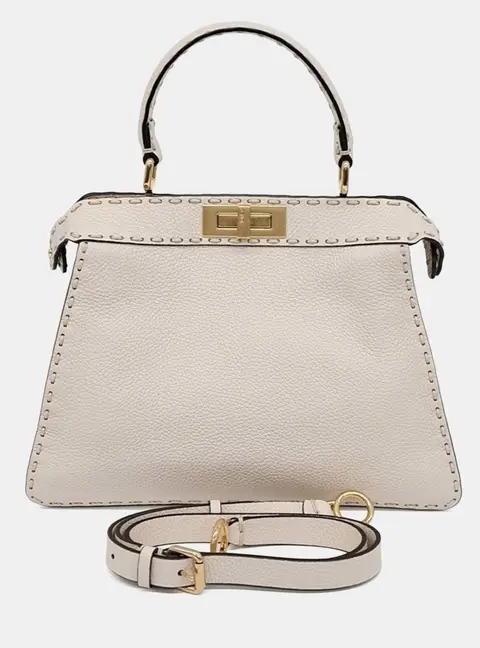 Fendi Peekaboo I SEE U Medium White Grained Leather Top Handle Bag