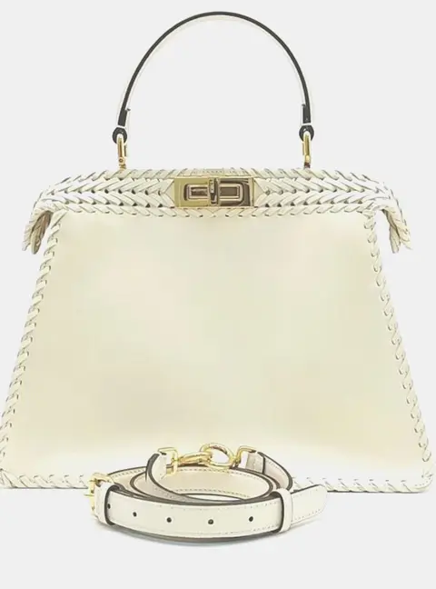Fendi Peekaboo I See U Medium Cream Leather Top Handle Bag