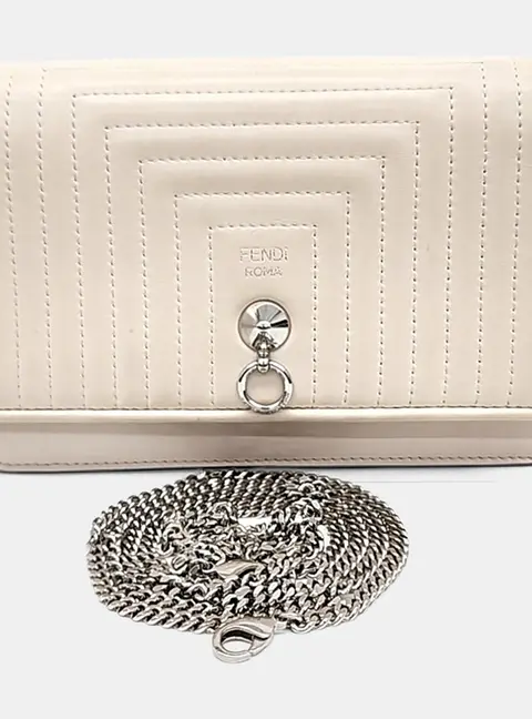 Fendi White Leather Mini Chain Crossbody Bag