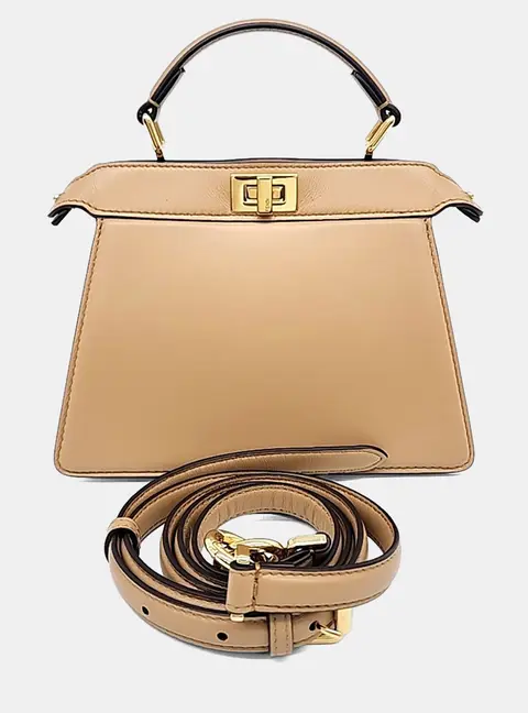 Fendi Peekaboo I See U Petite Beige Leather Satchel Bag