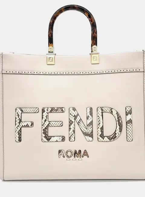 Fendi Beige Leather Sunshine Tote and Shoulder Bag (8BH386)