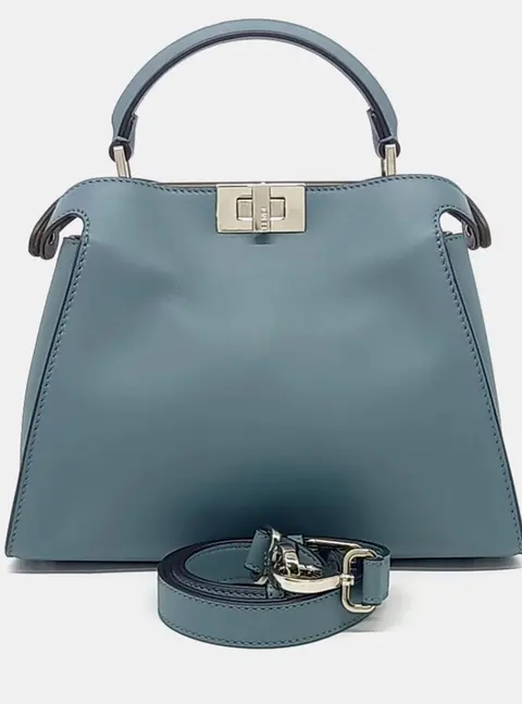 Fendi Peekaboo Essentially Mini Green Leather Top Handle Bag