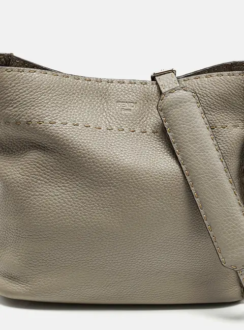 Fendi Anna Grey Selleria Leather Bucket Bag