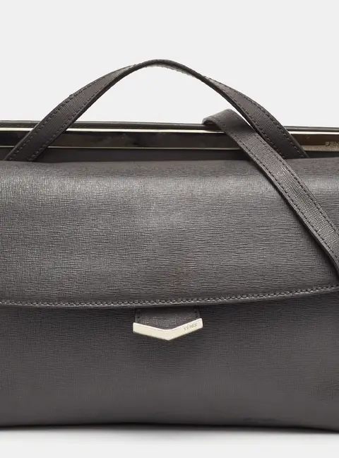 Fendi Demi Jour Small Grey Leather Top Handle Bag