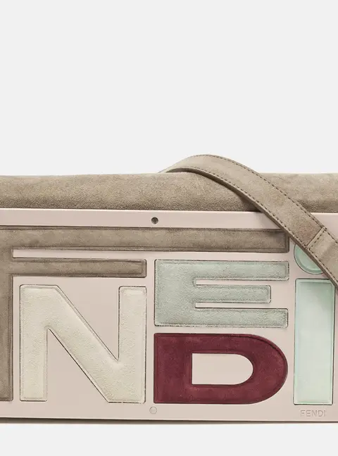 Fendi Logo Beige/Light Pink Plexiglass and Suede Clutch Bag