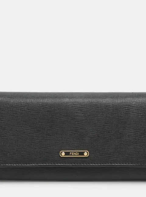 Fendi Black Leather Flap Continental Wallet