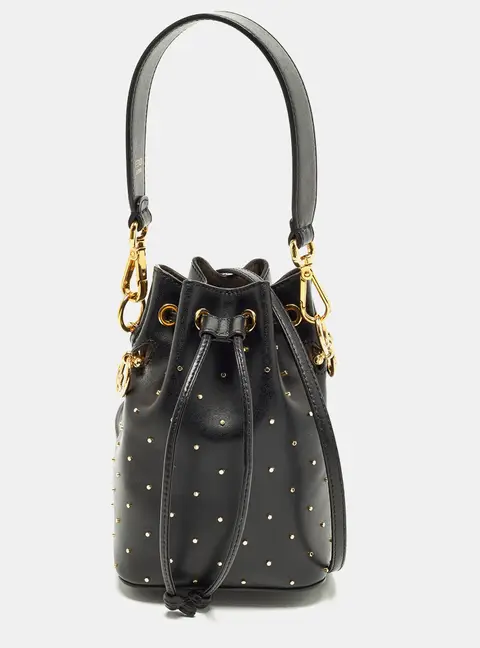 Fendi Mon Tresor Mini Black Leather Studded Bucket Bag