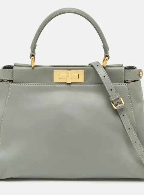 Fendi Peekaboo Medium Light Blue Leather Top Handle Bag
